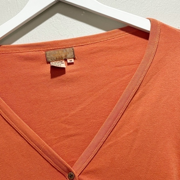 THE TERRITORY AHEAD Women’s Orange V-Neck Button Up Linen Cotton 3/4 Slv Top Med - Picture 3 of 6